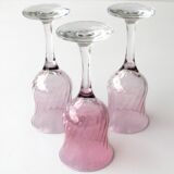 6 old pearlescent iridescent foot glasses - Old pink and amber