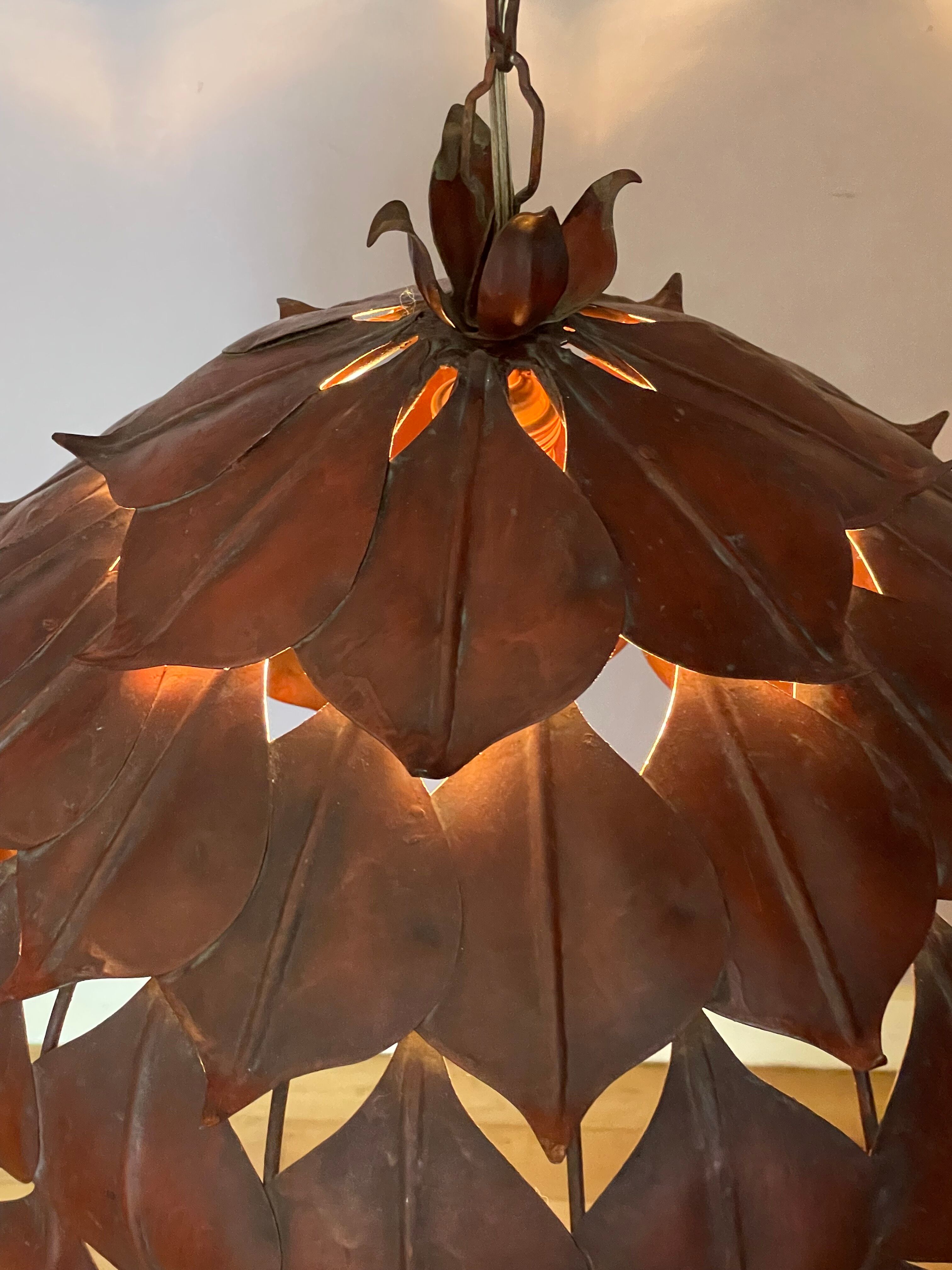 1970s metal chandelier Hans Kogl leaf patterns