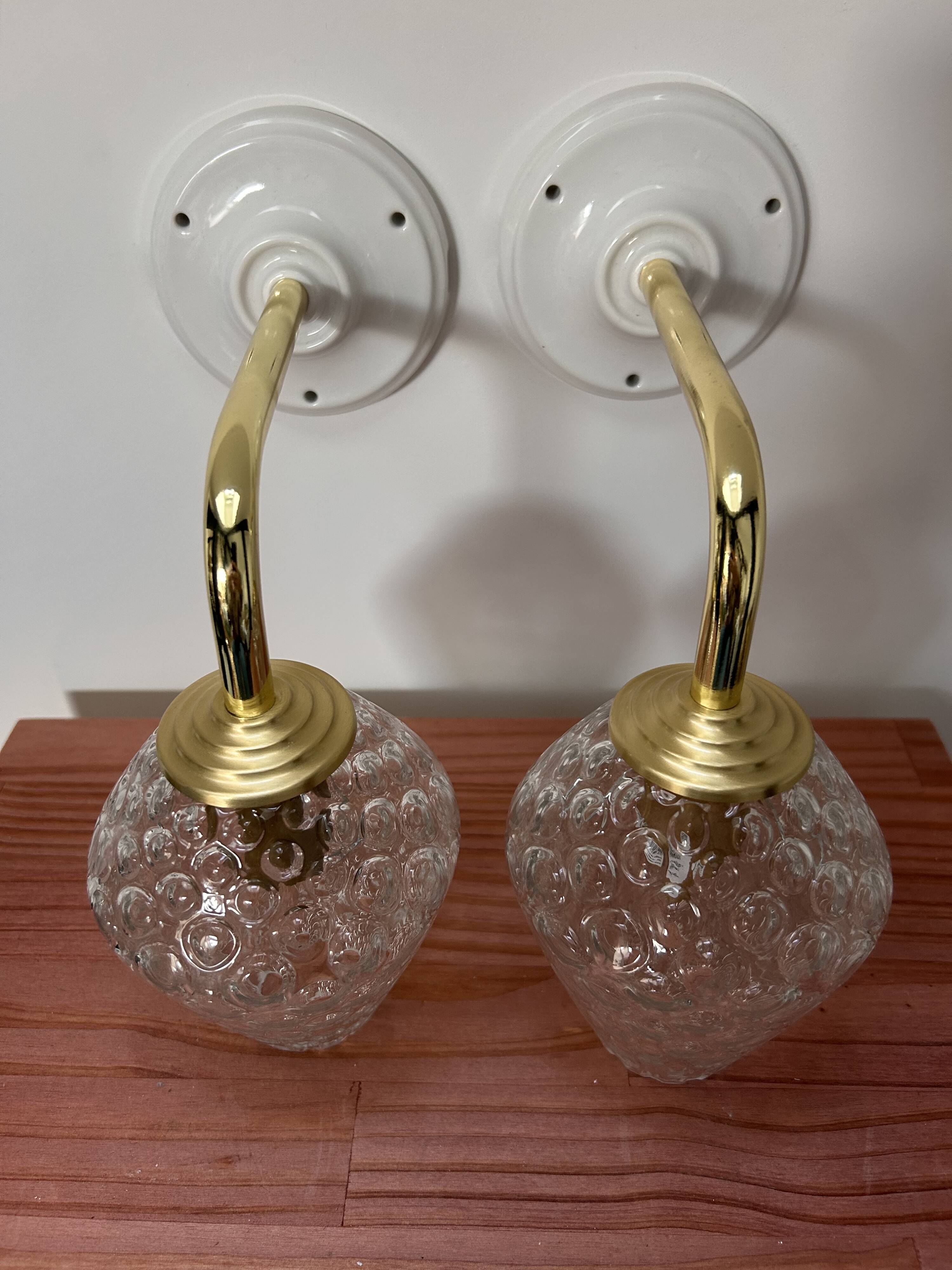 Pair of vintage bubble glass wall lights