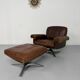 Vintage 70s brown leather ottoman chair design DE SEDE DS-31