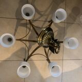Bronze and brass chandelier set with 6 opalines + 3 appliques