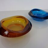 Amber and Blue Sklo Union Glass Ashtrays by Rudolf Jurnikl, Czechoslovakia, 1960s, Set of 2