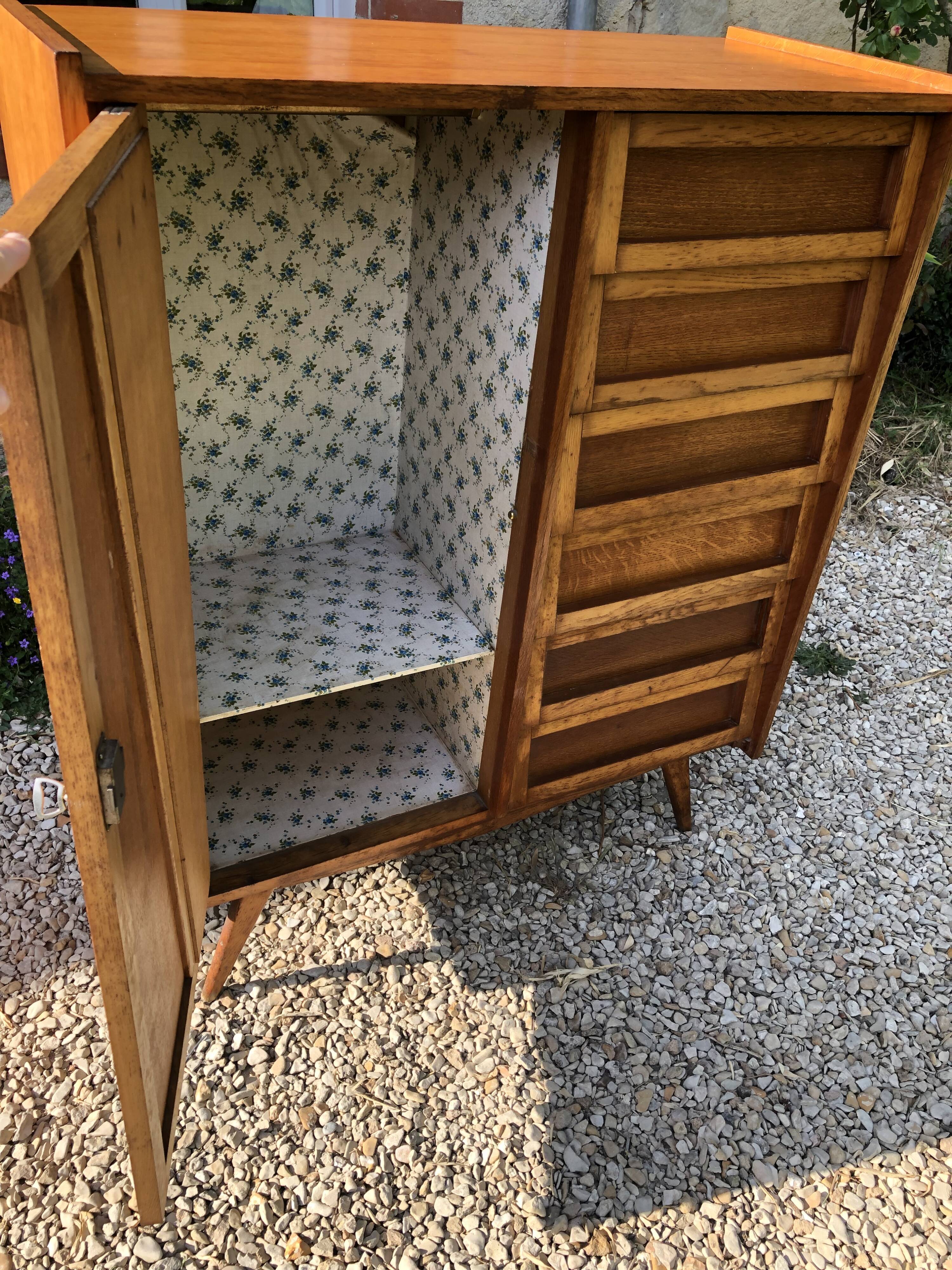 Wooden and rattan chest of drawers