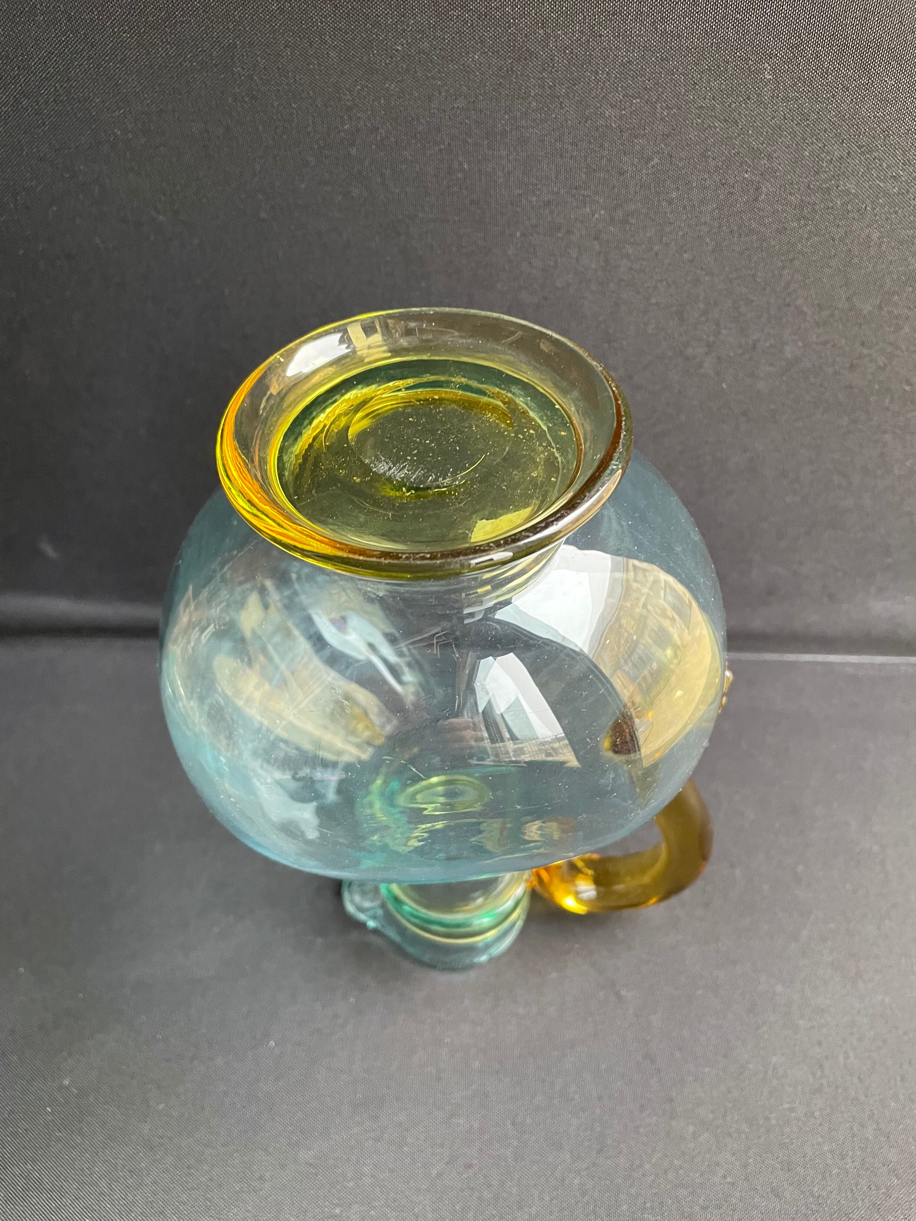 Glassware-crystallery of Portieux - 1 broc and 2 glasses - Napoleon III - Colored blown glass - G