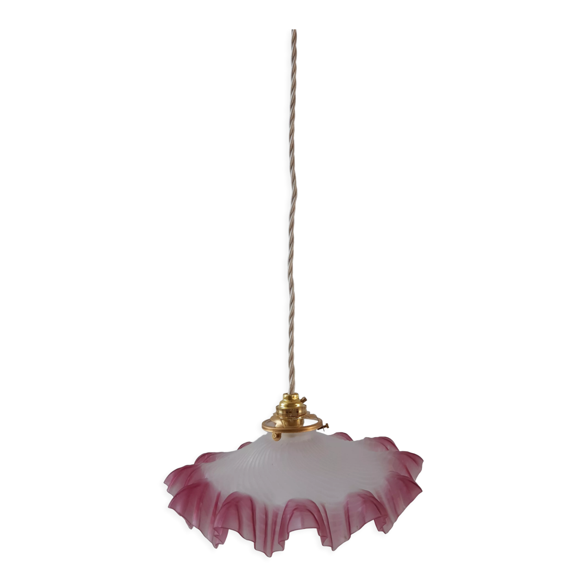 Serrated pendant lamp in pink glass 50s-60s