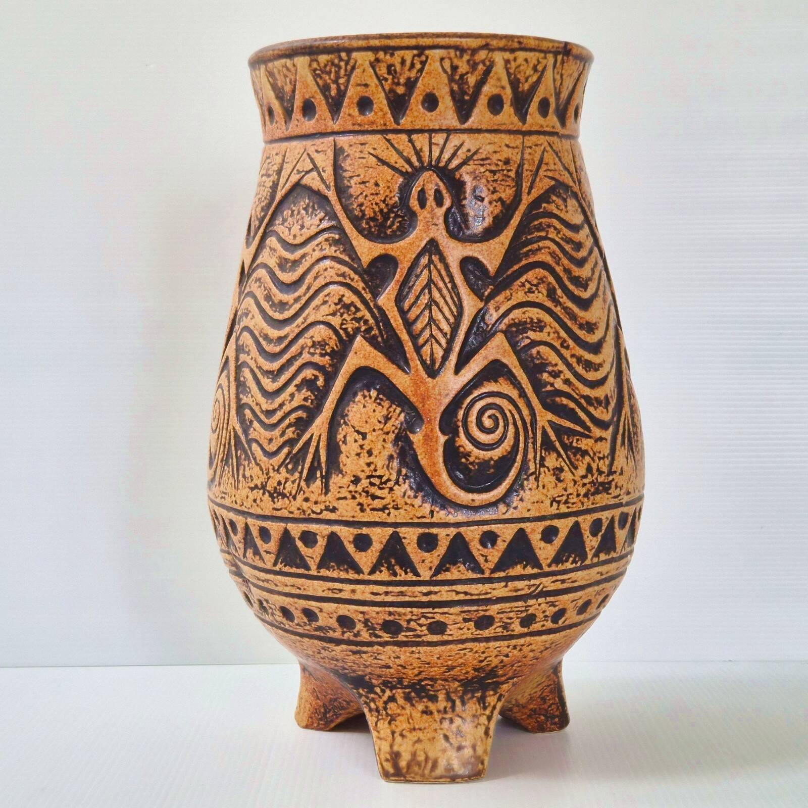 Vintage tripod vase with lizards 1960 jasba ceramic 60s 1960s maya tiki
