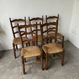 5 oak and straw chairs