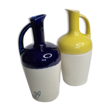 Two decanters "Dolfi", cobalt blue and yellow, 23 cm