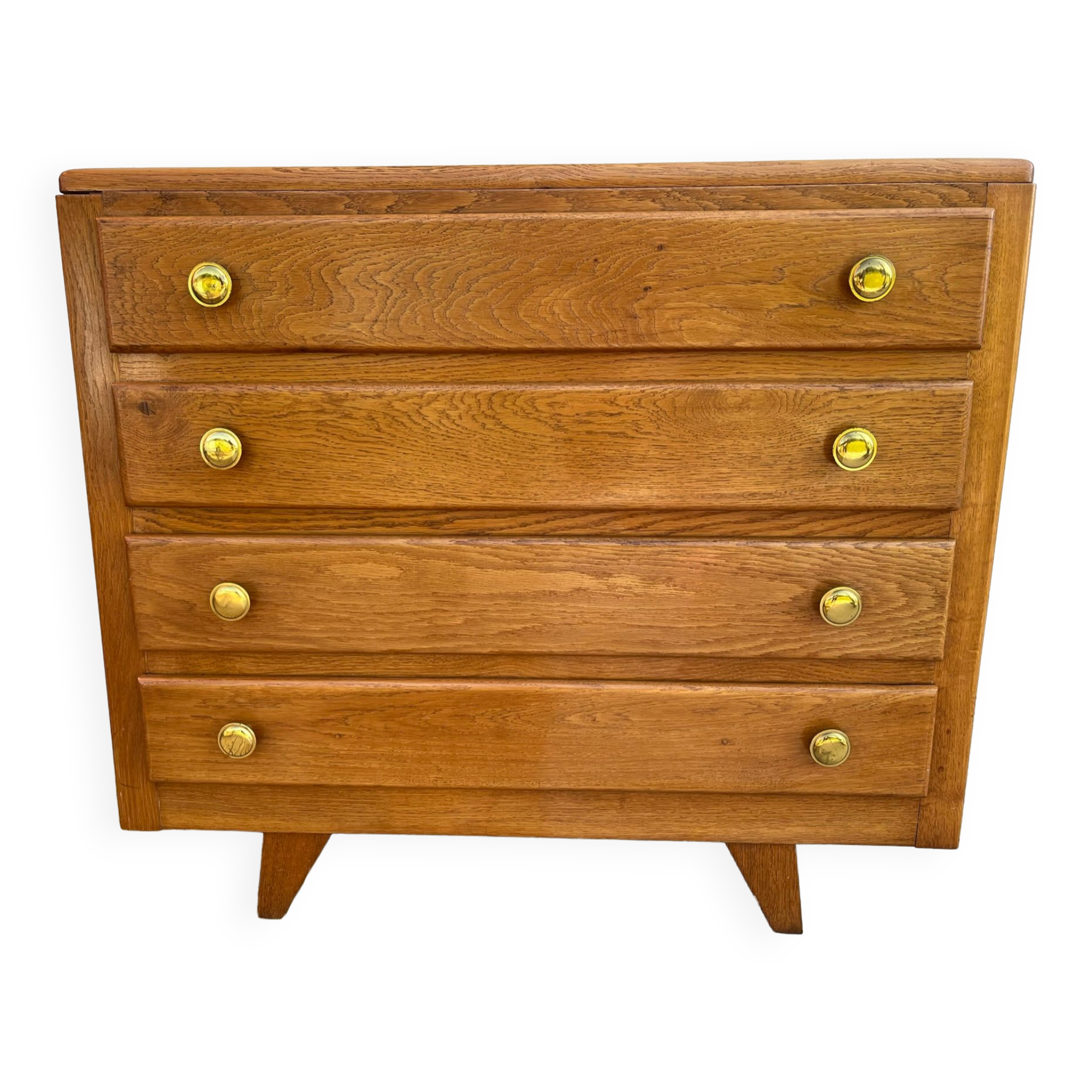 Oak art deco chest of drawers, compass legs