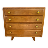 Oak art deco chest of drawers, compass legs