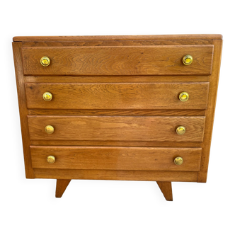 Oak art deco chest of drawers, compass legs