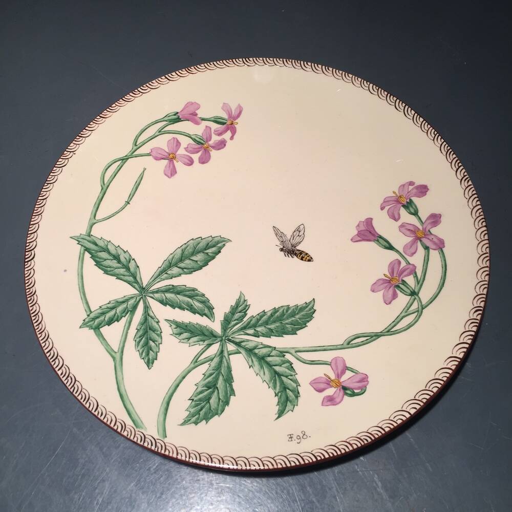 Decorative plate flowers and bee dessert plate