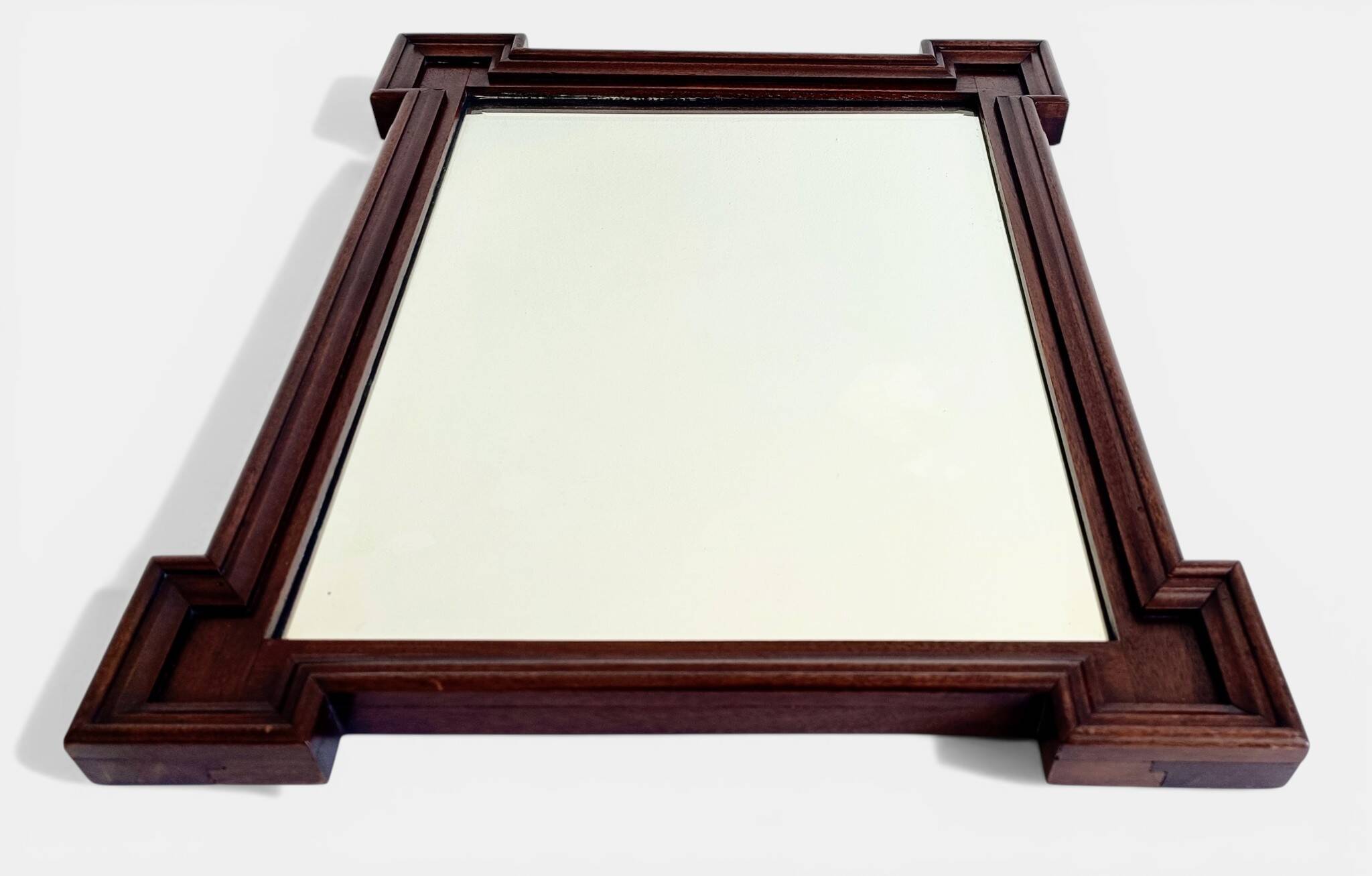 French Art Deco Oak Mirror with Stepped Architectural Frame, circa 1935