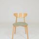 Set of 6 modern dining chairs, sage fabric and natural beech wood.