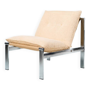 Beige armchair with chrome frame (1 of 2), Italy, 1980s