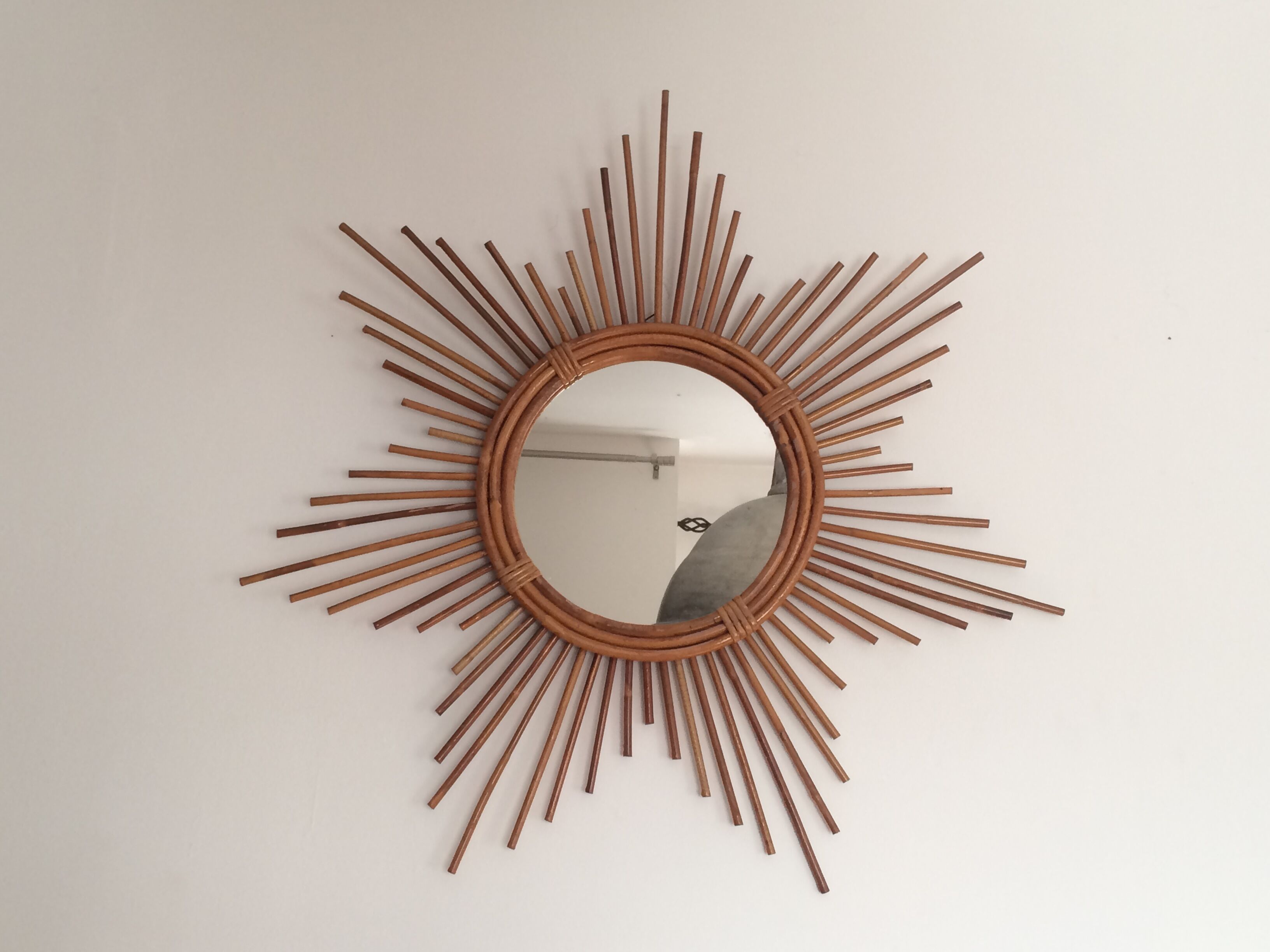 rattan sun mirror 70cm, 60s.