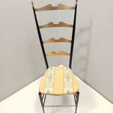 Pair of Vintage Brass and Metal Chiavarine Chairs with Yellow Fabric, Italy