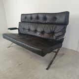 Canapé vintage en cuir noir et chrome, 1970