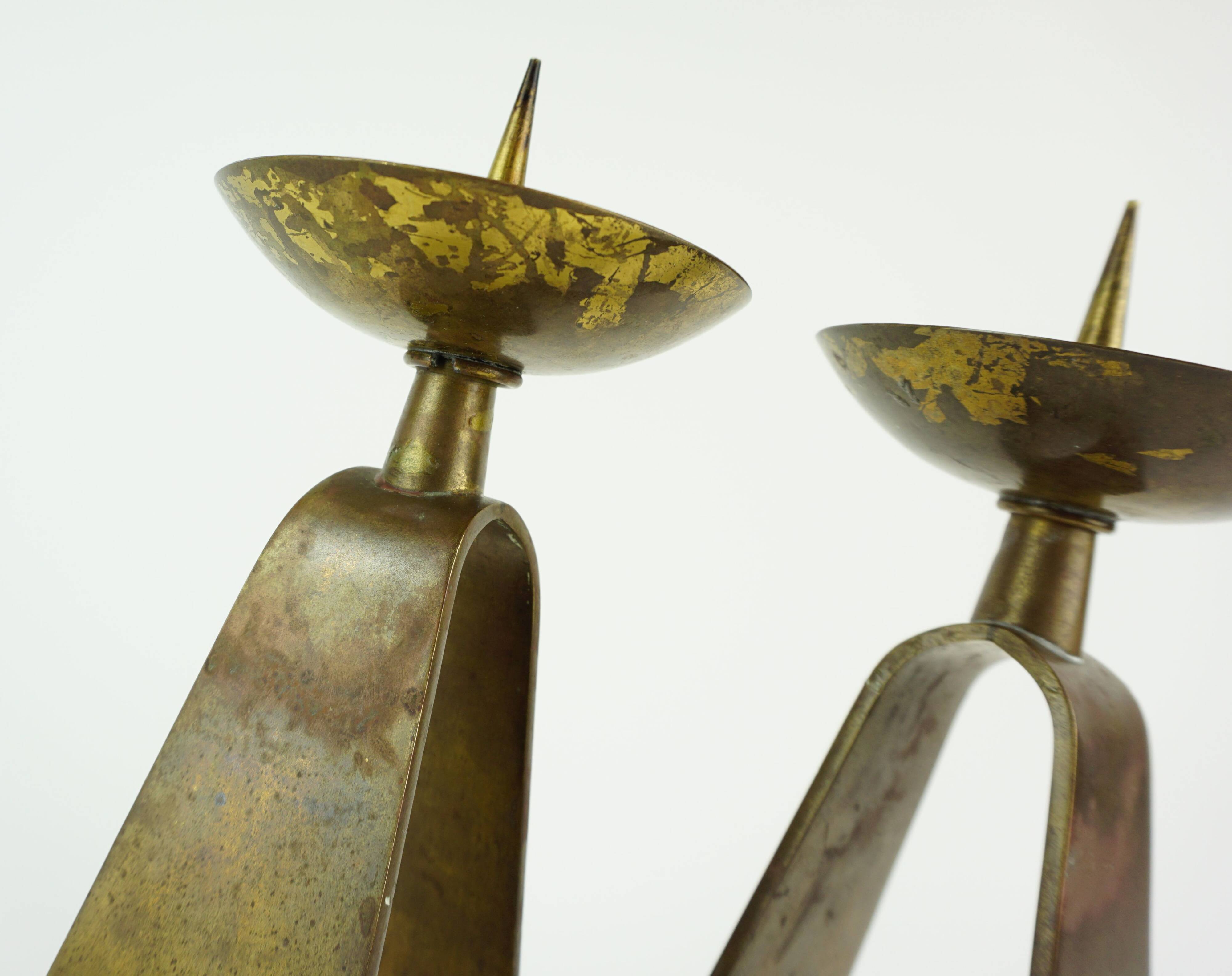 pair of mid century modern brass CANDLE HOLDERS from the 1950s / 60s