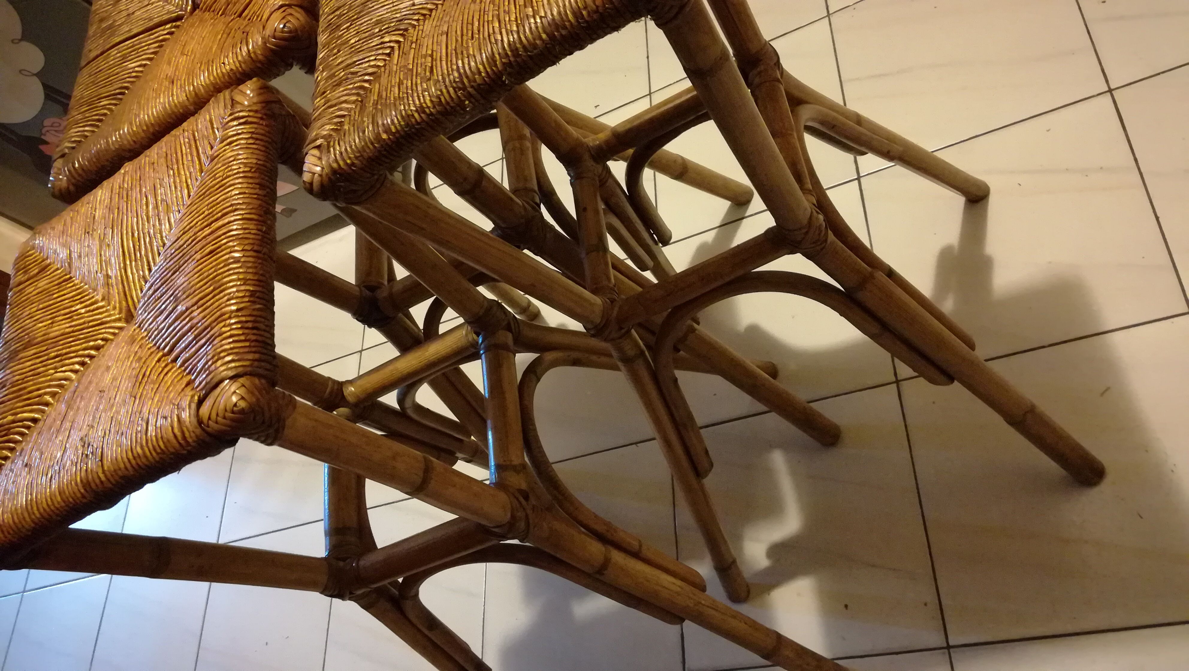 3 rattan bar stools seated mulched 1960s