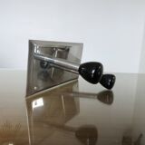 Chromed brass wall coat rack with 2 bakelite hooks 1970
