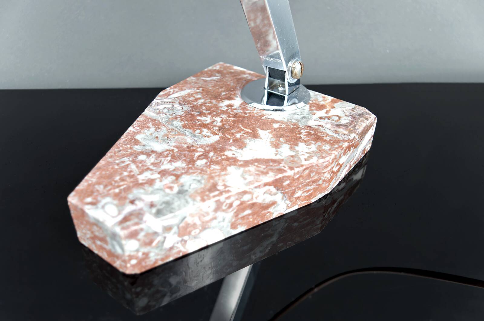 Large Desk Lamp, Chrome, Aluminum and Marble, Modernist Art Deco