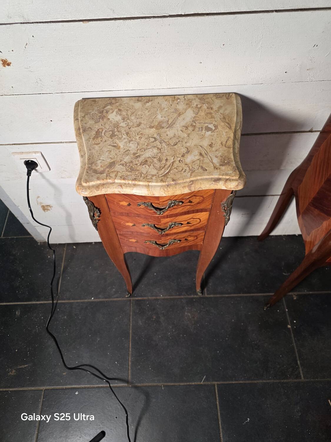 Louis XV style curved bedside table in marquetry