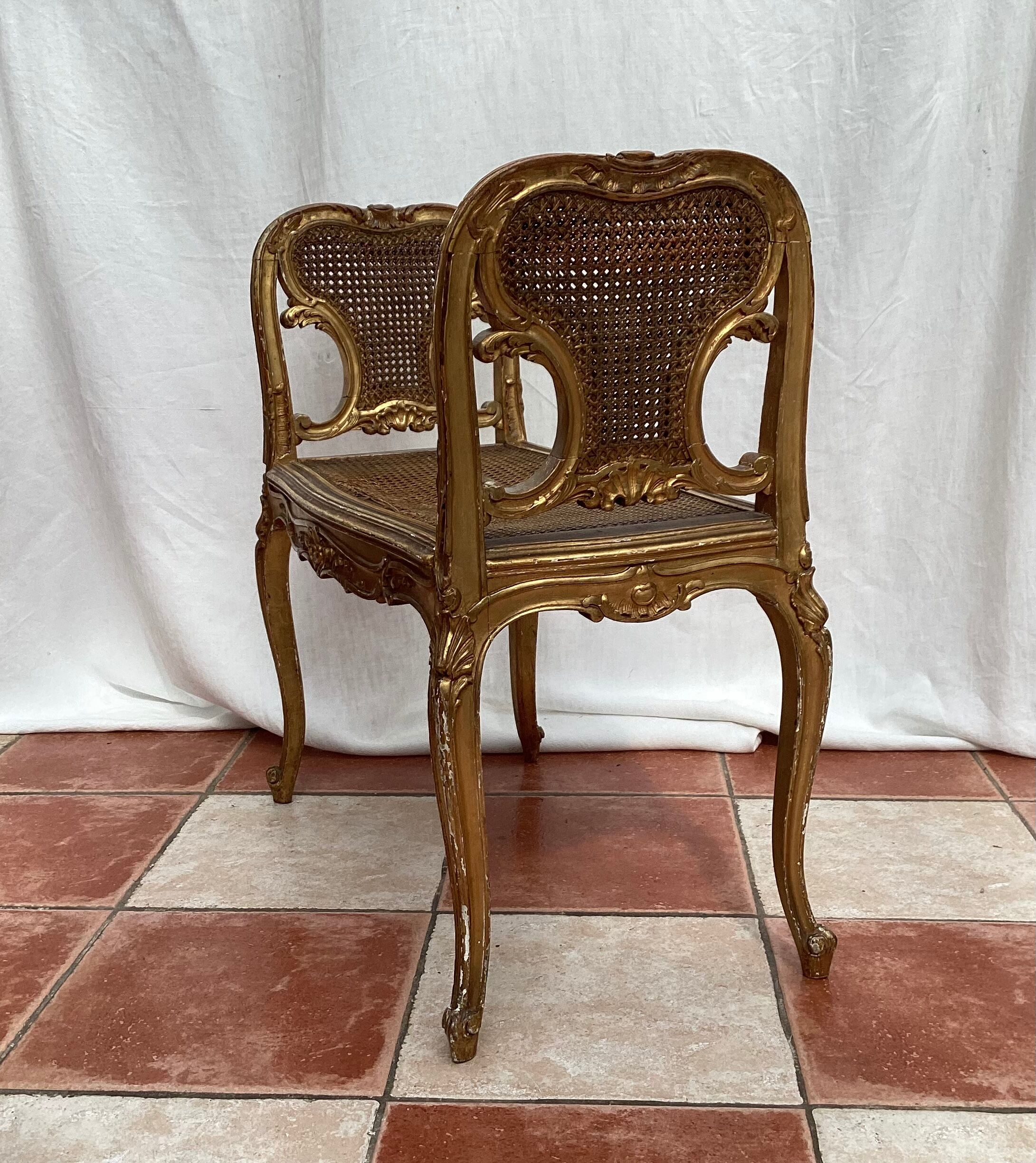 Bench in gilded wood seated in canning dimension: height -71cm- width -66cm-