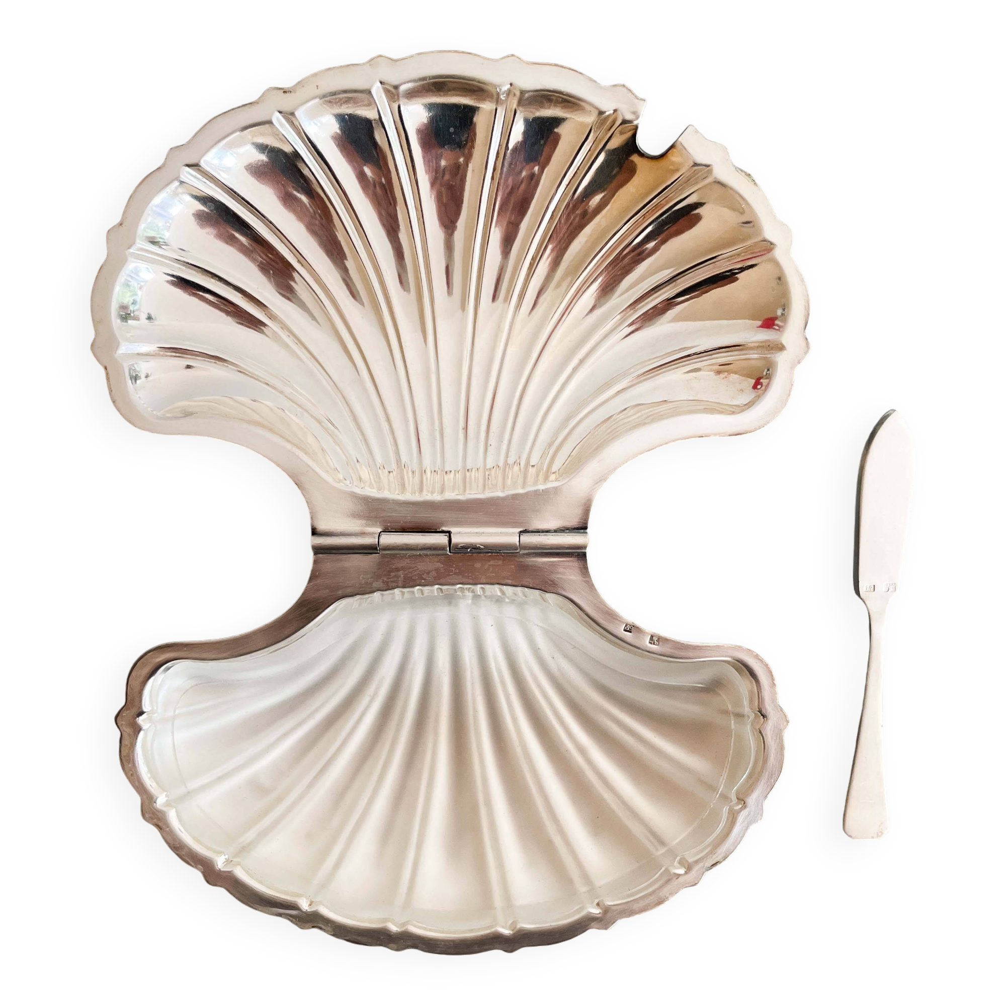 70s chrome metal shell butter dish