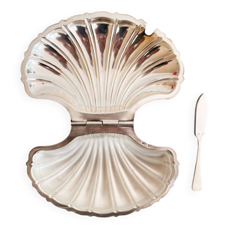 70s chrome metal shell butter dish