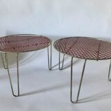2 table plant-holders tripod red perforated sheet metal