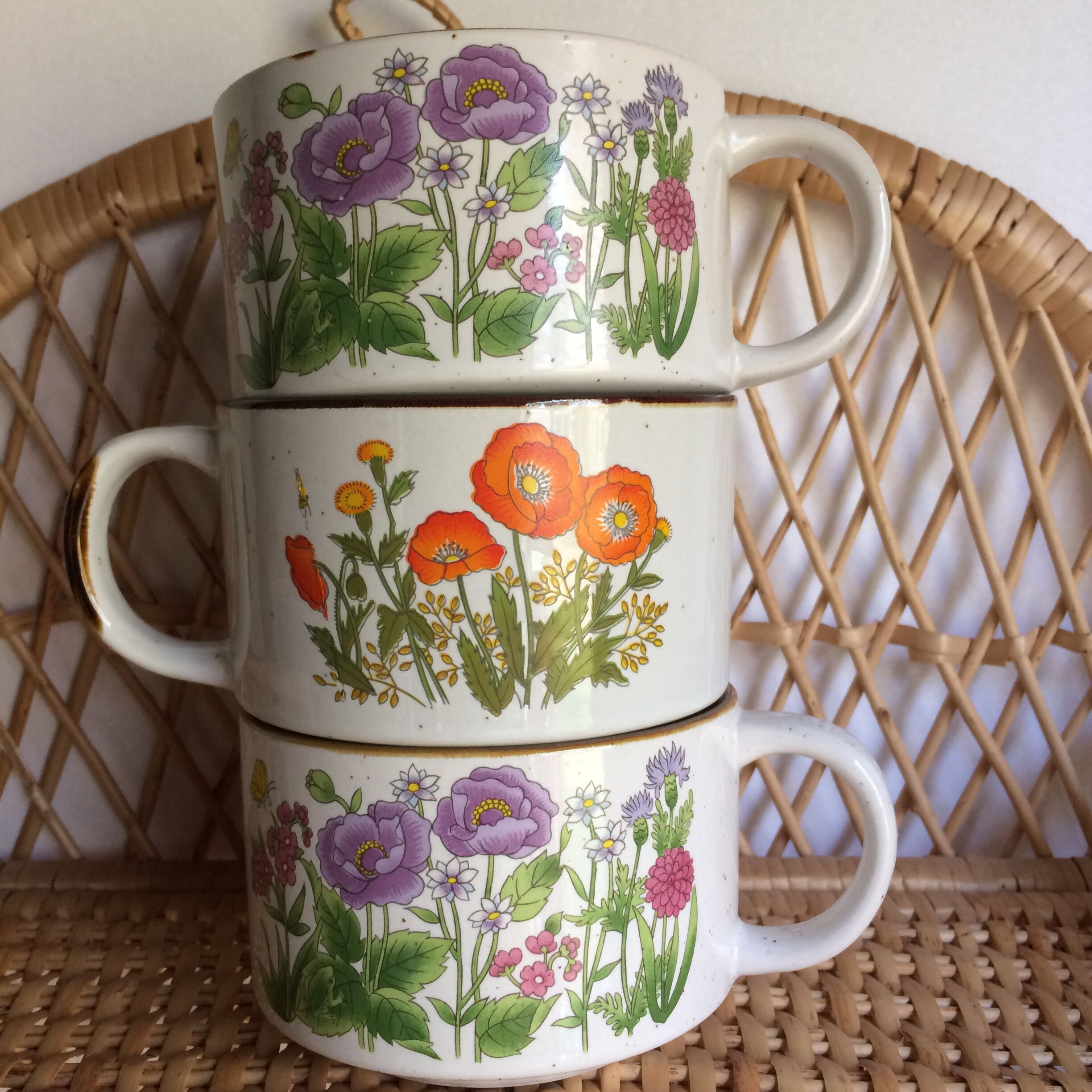 Vintage flowered stoneware cup