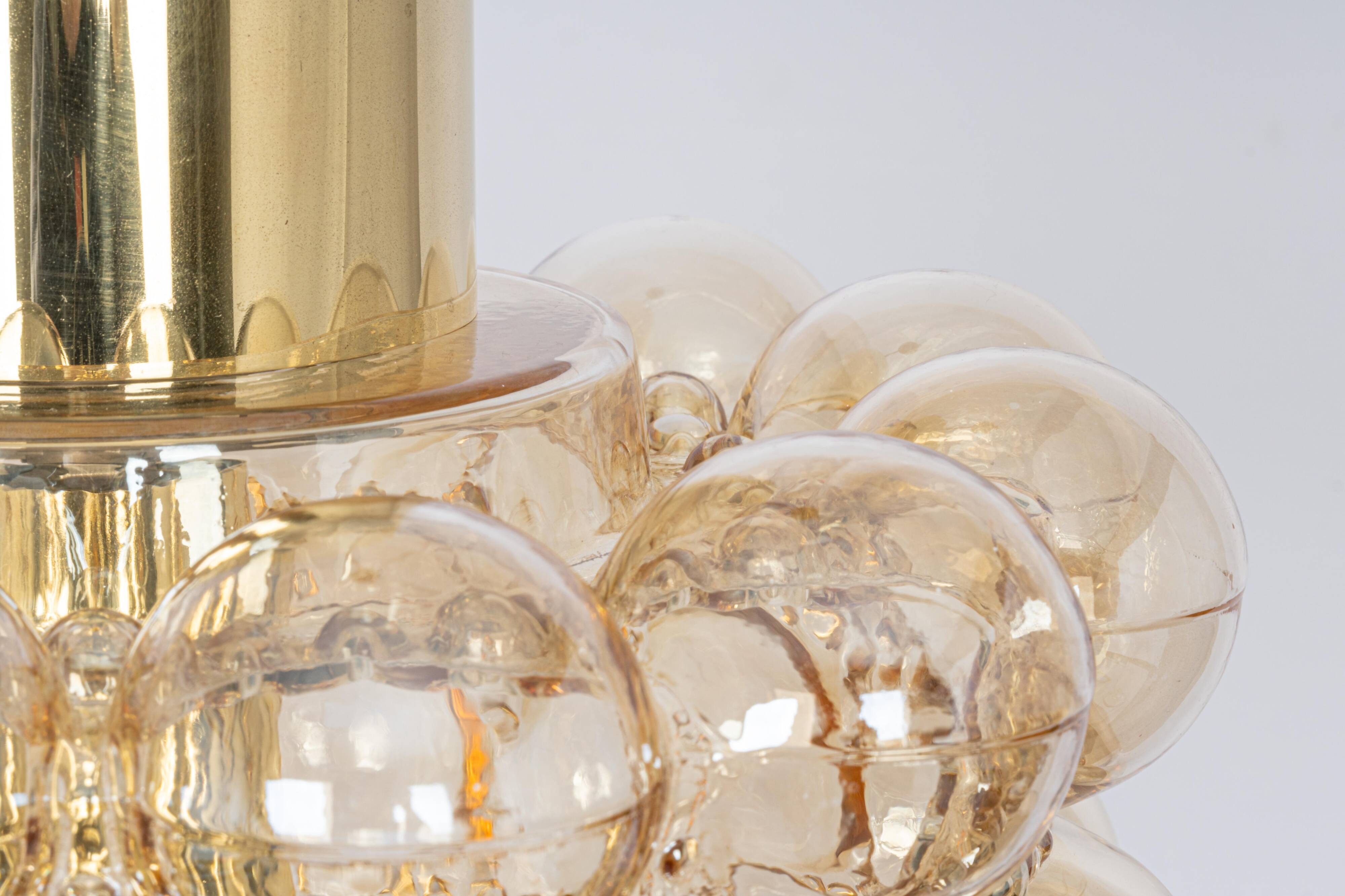 Large amber bubble glass pendant by Helena Tynell for Limburg, Germany, 1970s.