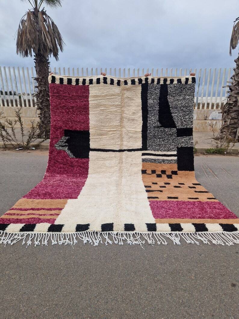 Tapis marocain fait main - marron, noir et rose - 3X2m