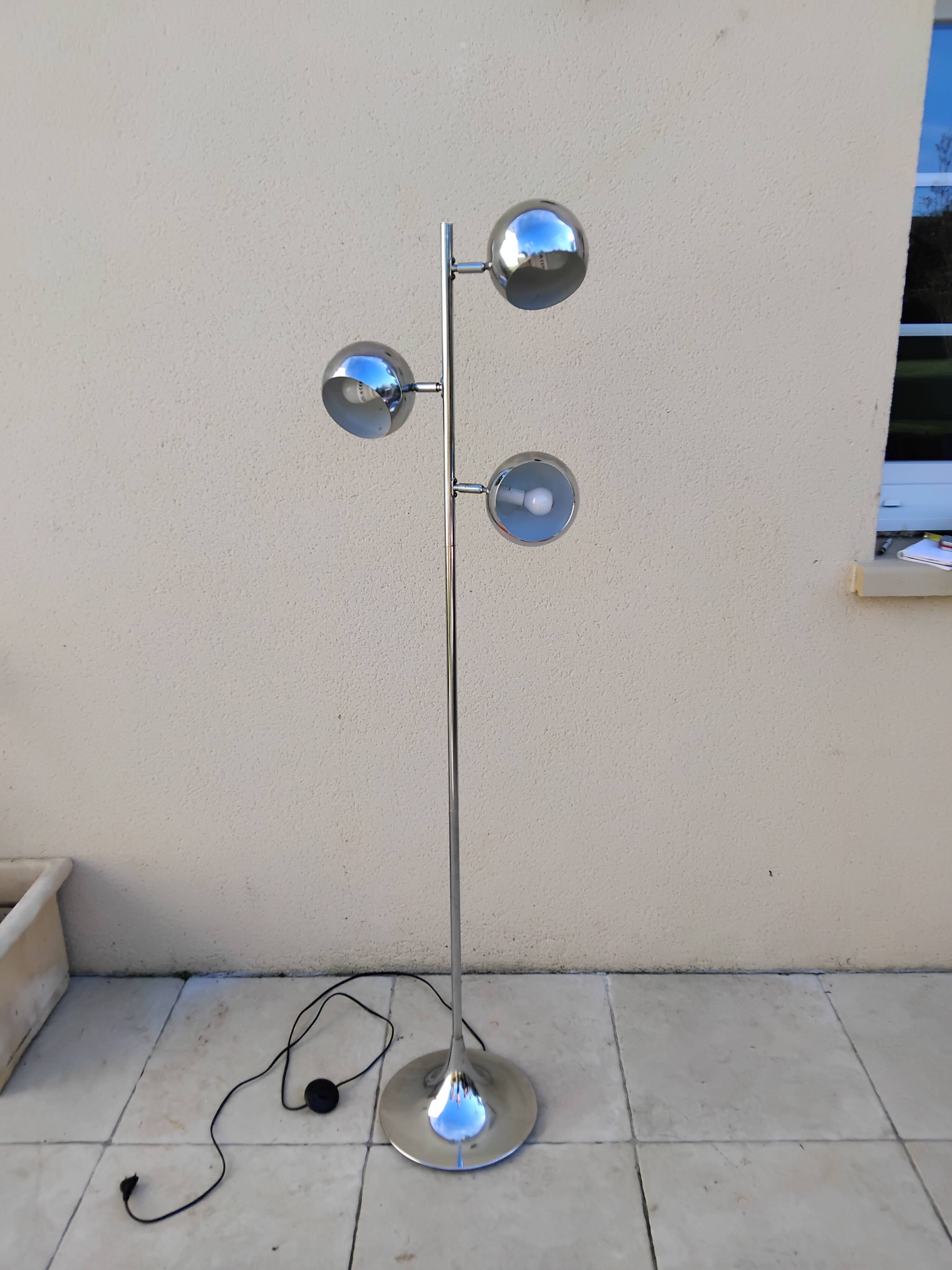Vintage tulip-shaped space eyeball chrome floor lamp