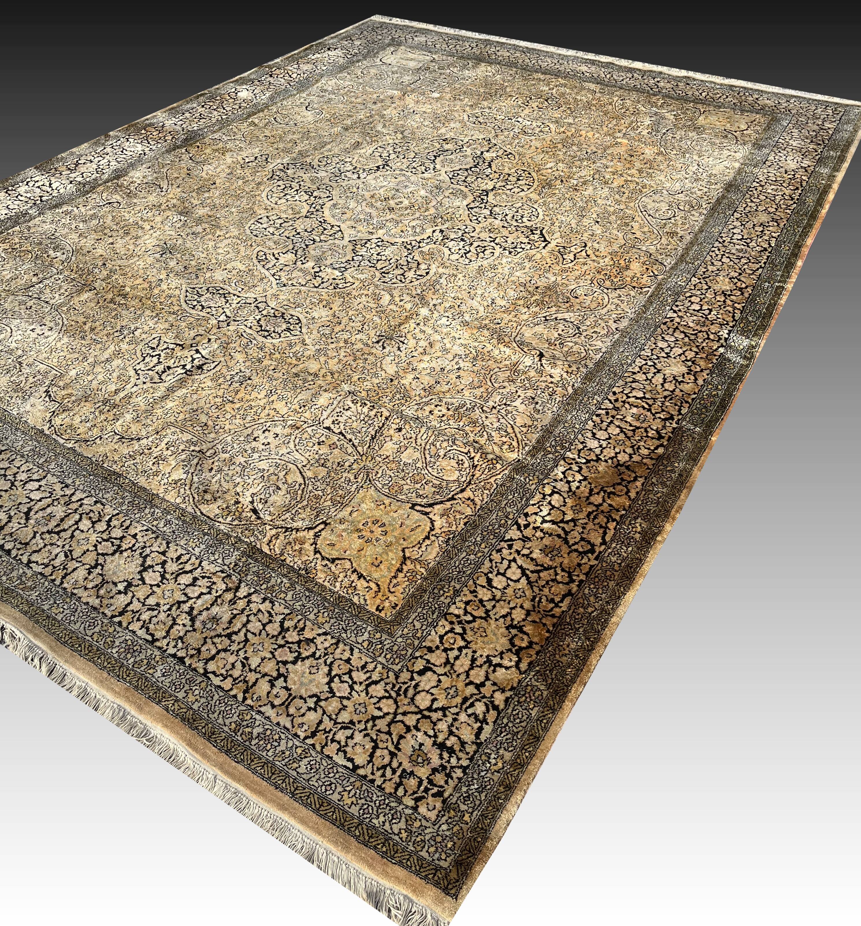 Large kashmir silk rug - india, handmade. - ✔ size: 3.95 x 2.75 metres