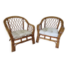 Vintage - lot de 2 fauteuils en bambou et rotin tressé avec coussins- couleur naturel - Années 80