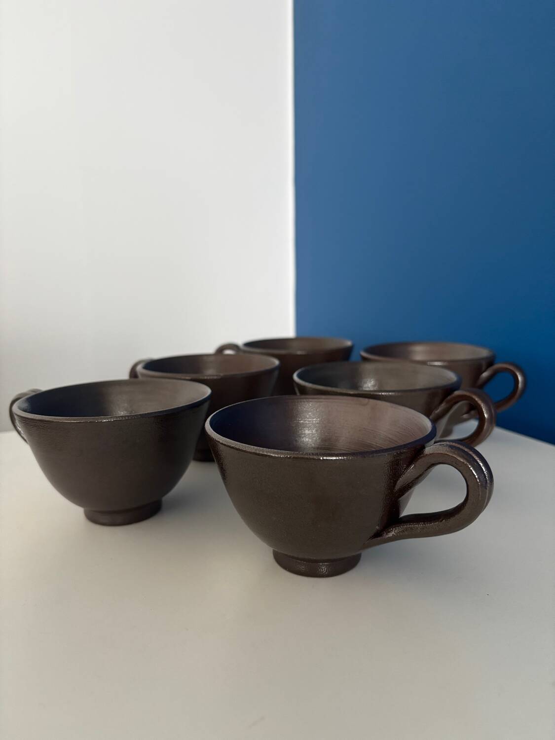 Lot de 6 tasses en céramique vintage - tasse en grès couleur chocolat