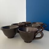 Set of 6 vintage ceramic mugs - chocolate colored stoneware mug