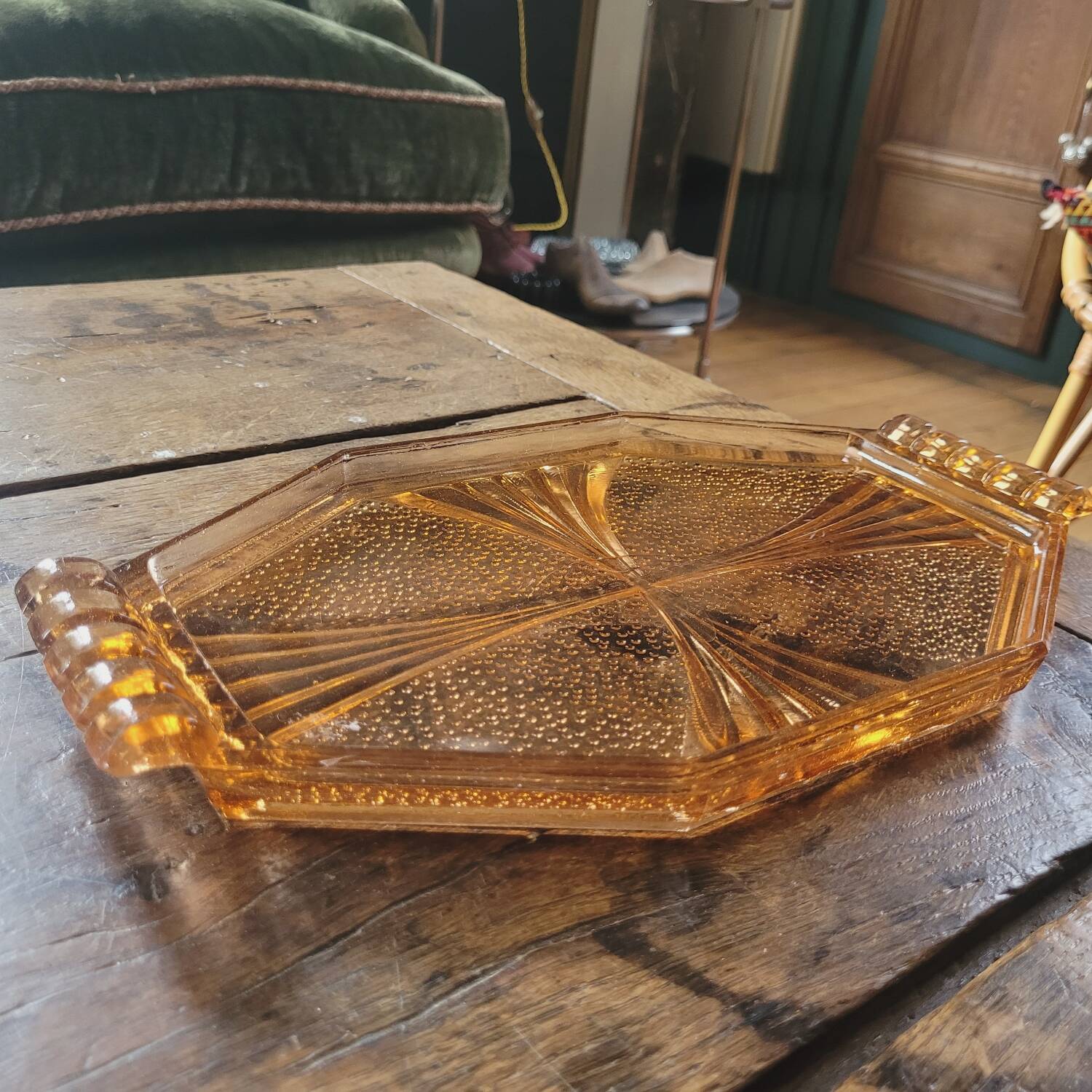 Art Deco amber glass tray