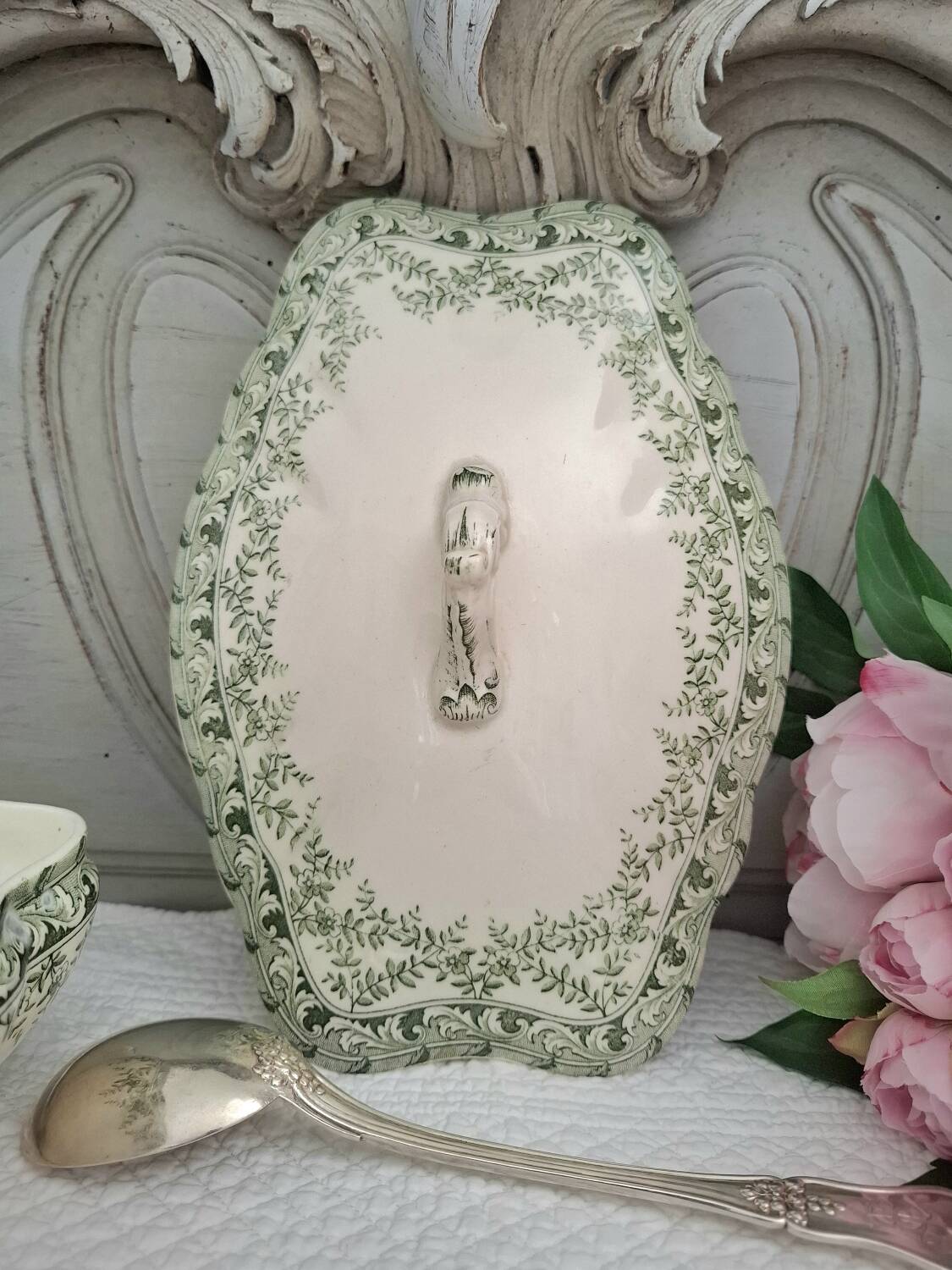 Antique earthenware vegetable or soup tureen in iron earthenware