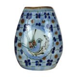 Vintage blue ceramic vase, bird decor