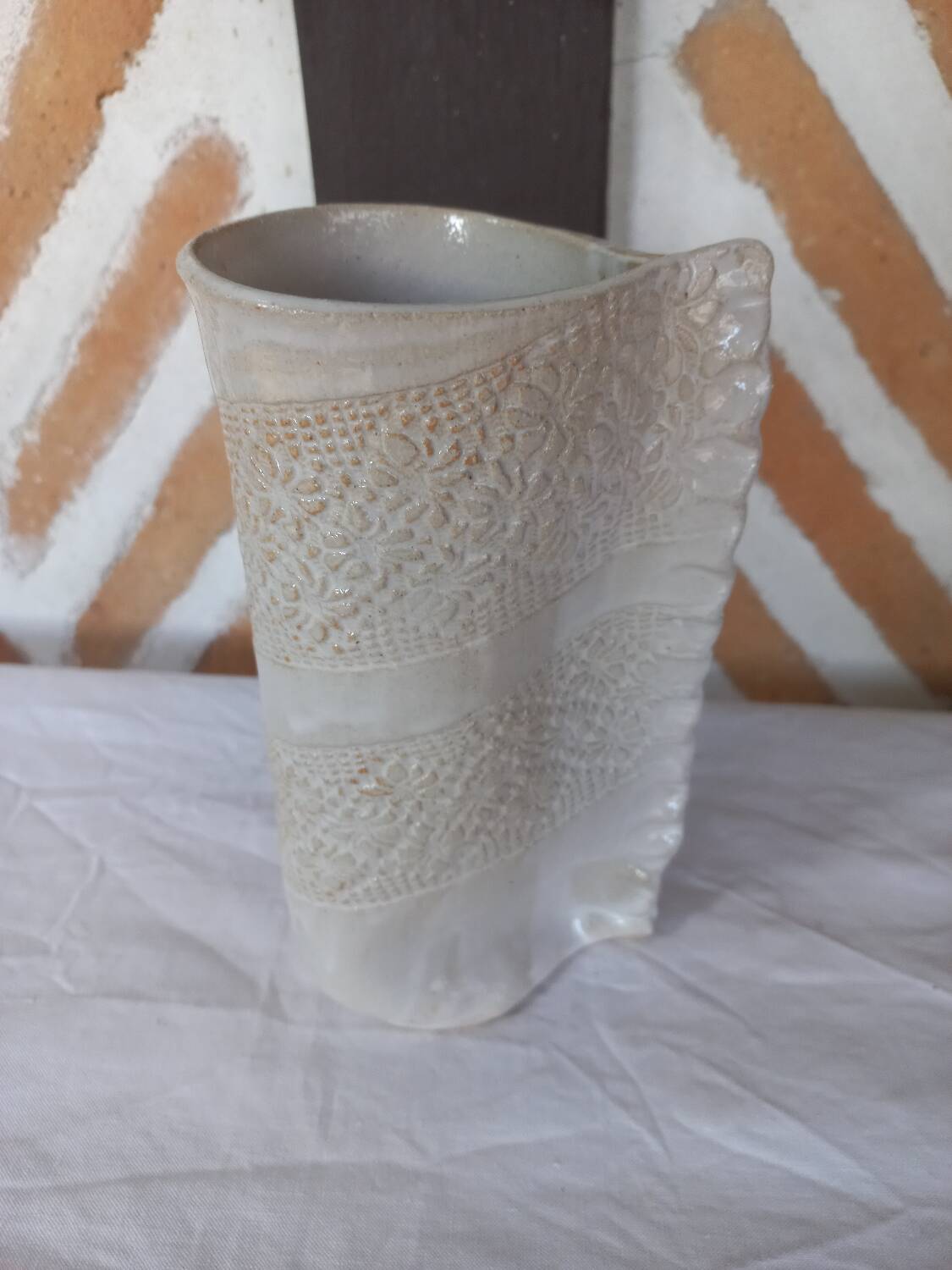 Lace glazed earthenware vase