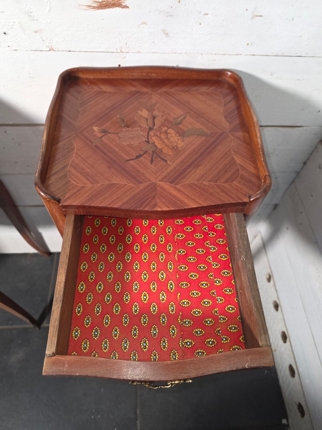 Pair of Louis XV style bedside tables in marquetry.