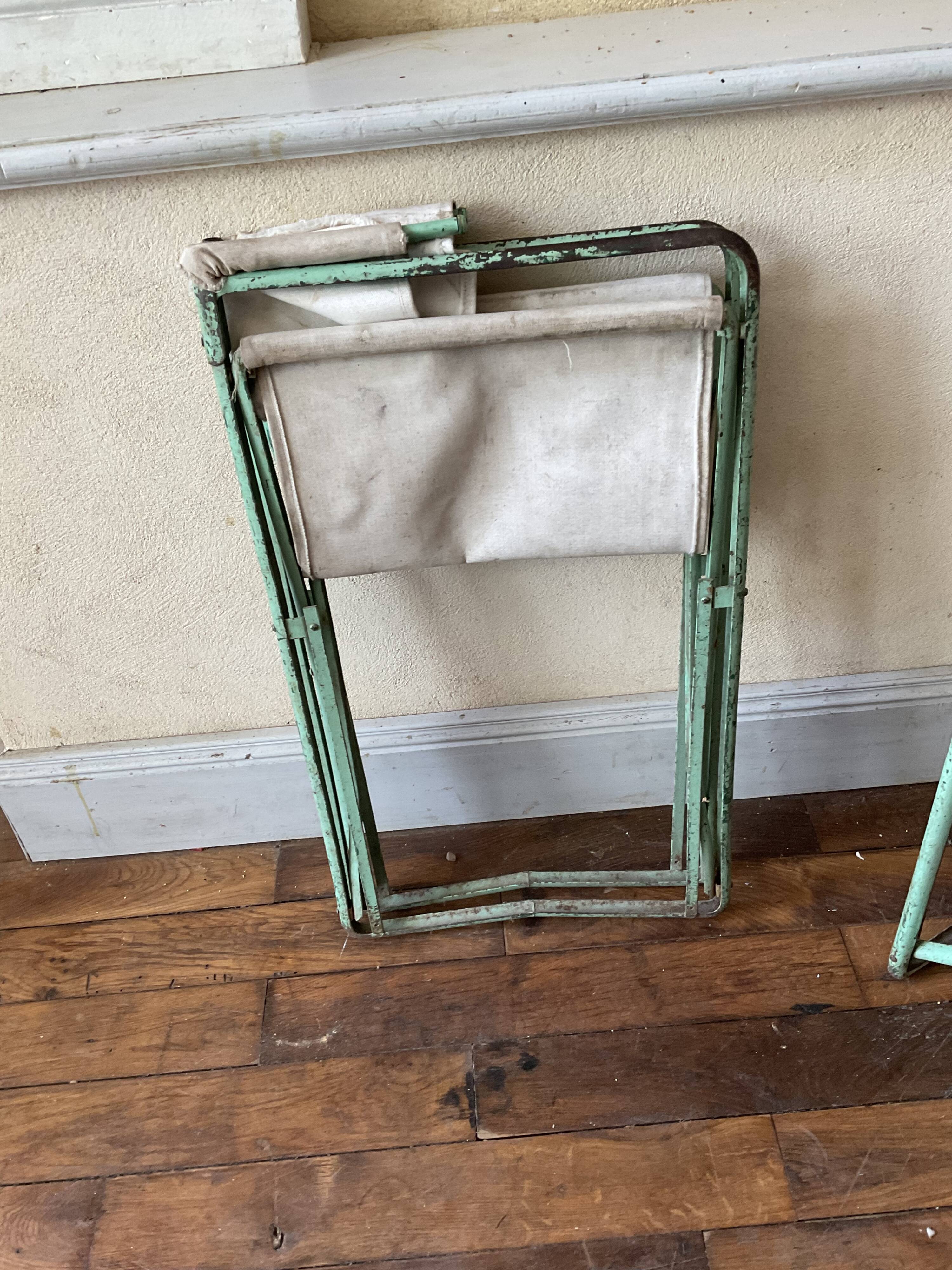 Pair of antique vintage camping metal chairs plianfer