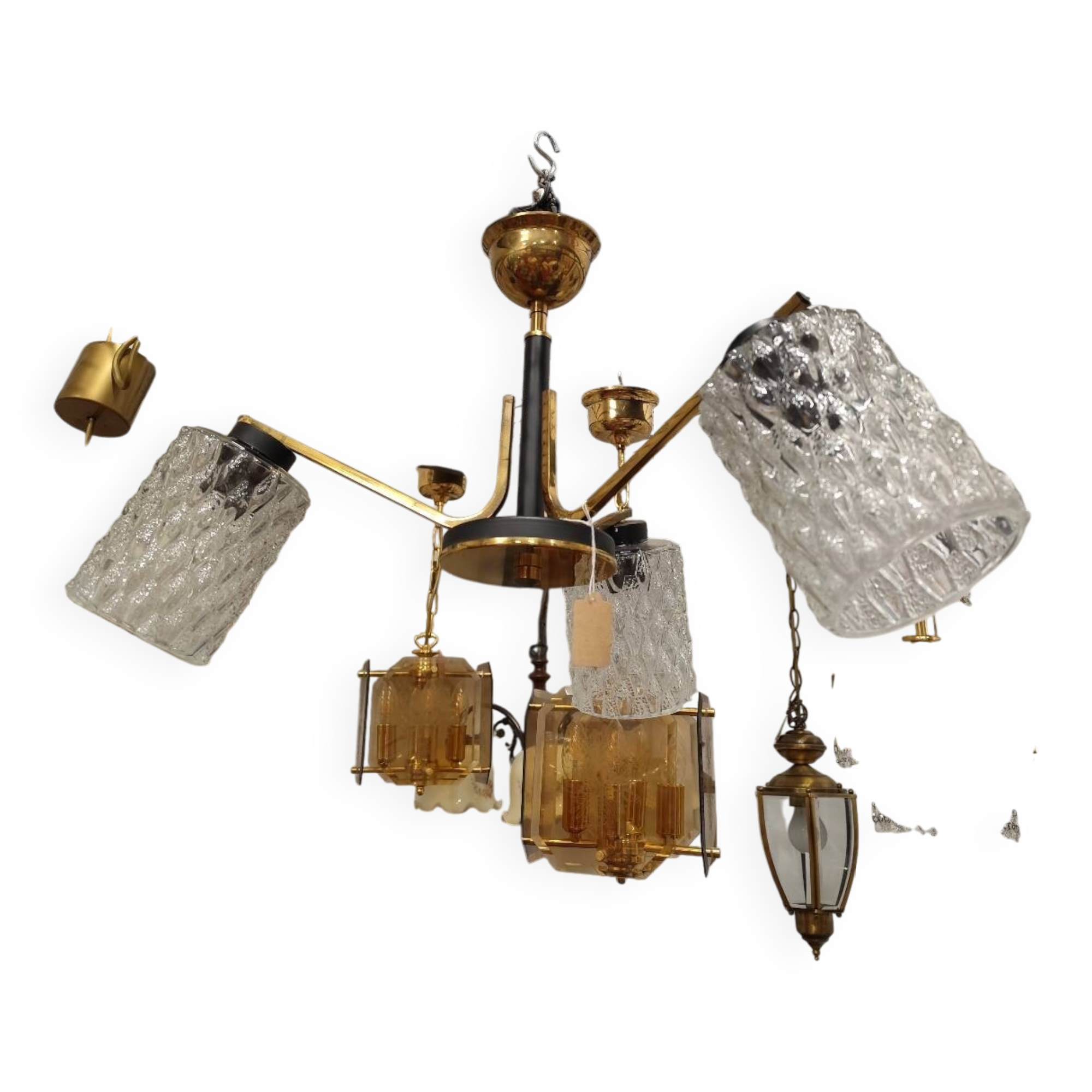 Vintage 70s chandelier with 3 clear glass globes