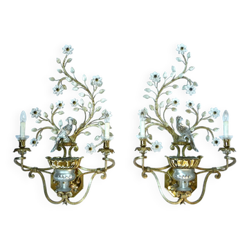 Grandes appliques en métal doré et en verre cristal italiennes de Banci Firenze, années 1960, ensemble de 2.