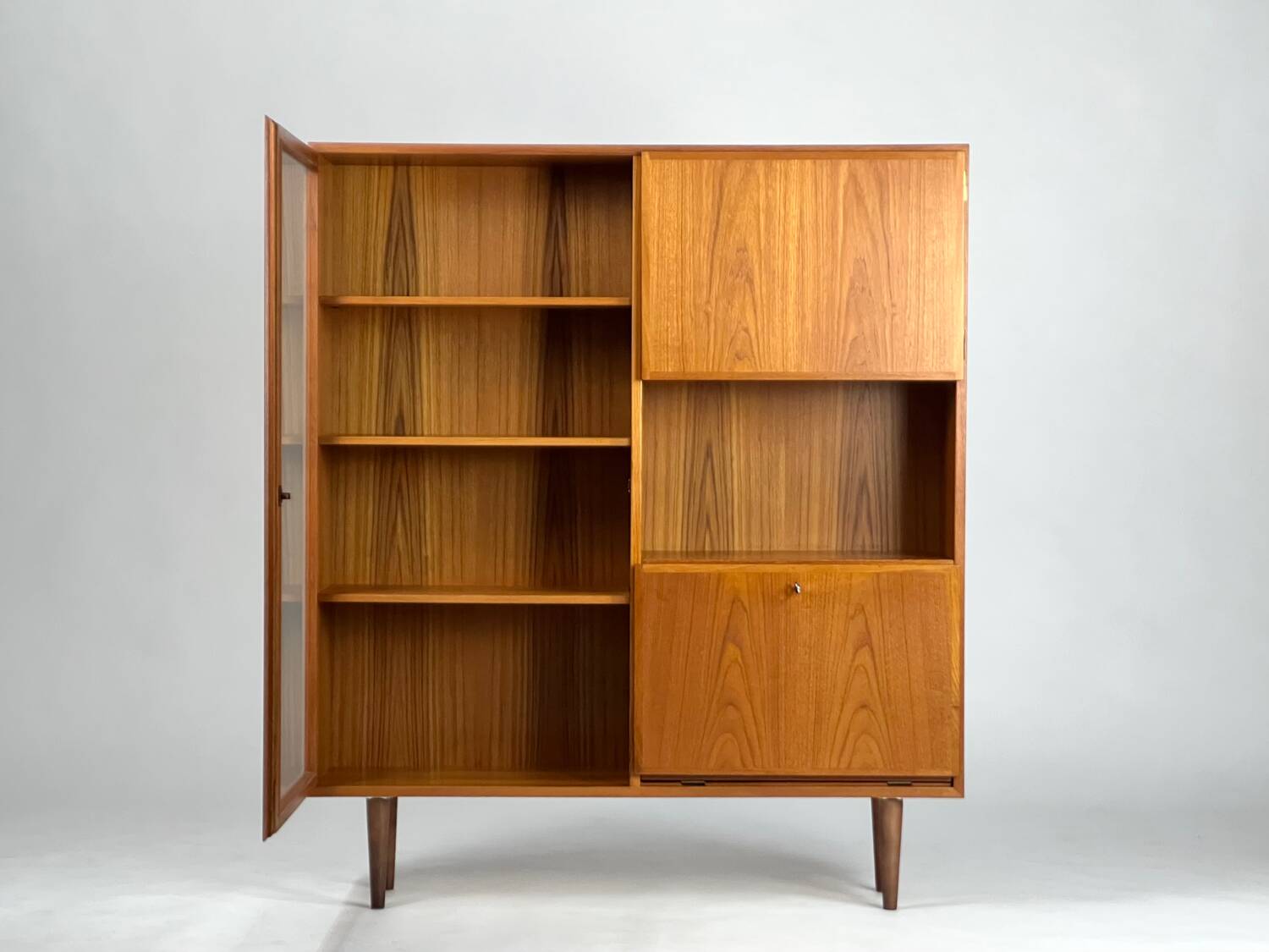 Vintage Teak Highboard Shelf Display Cabinet by Omann Jun 60s Danish Design