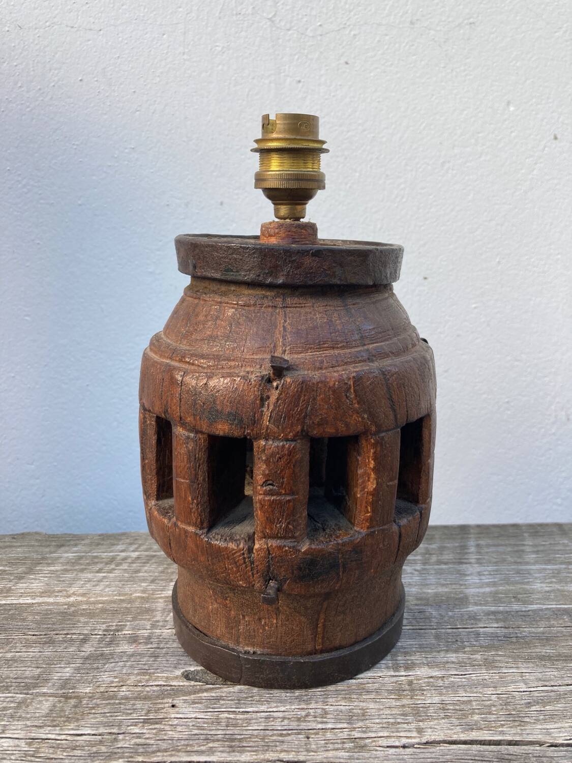 Brutalist wooden lamp base