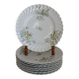 8 assiettes plates porcelaine Limoges Haviland - Modèle torse Margaux - Ø 24,2